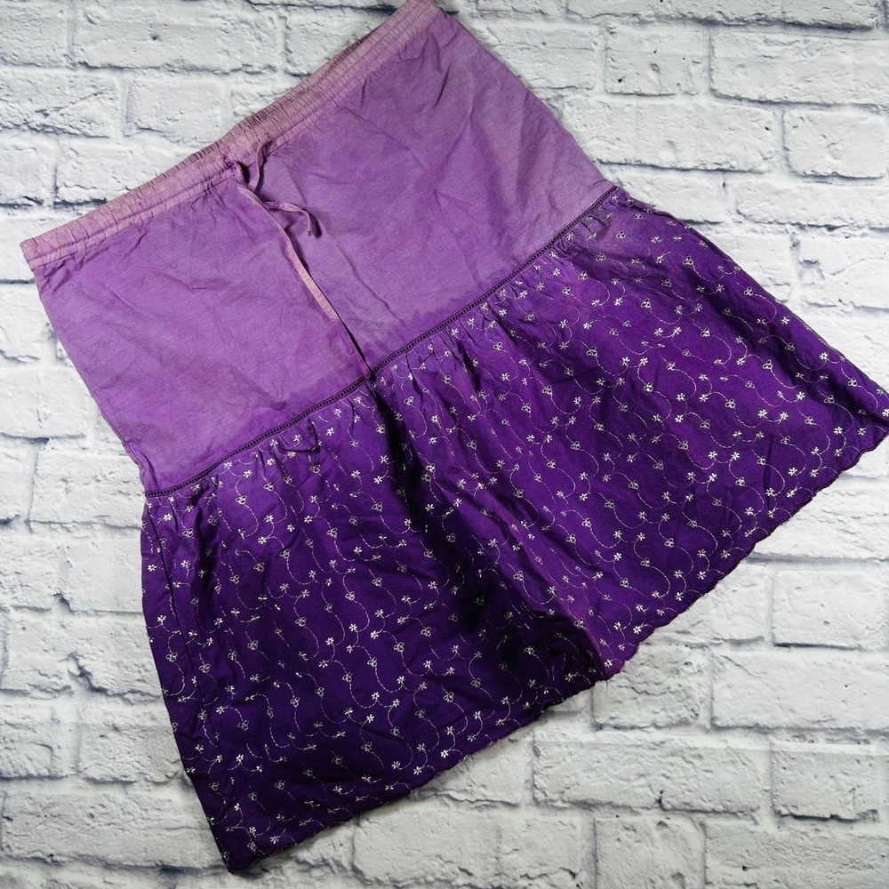 Coupe Collection Purple Ombre Eyelet Embroidered Cotton Tiered Skirt Medium NWT